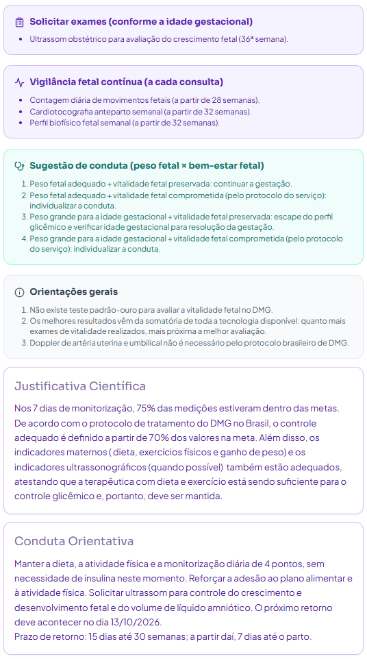 Conduta da MARI com os exames a solicitar, a sugestão de conduta, a justificativa científica e a data do próximo retorno